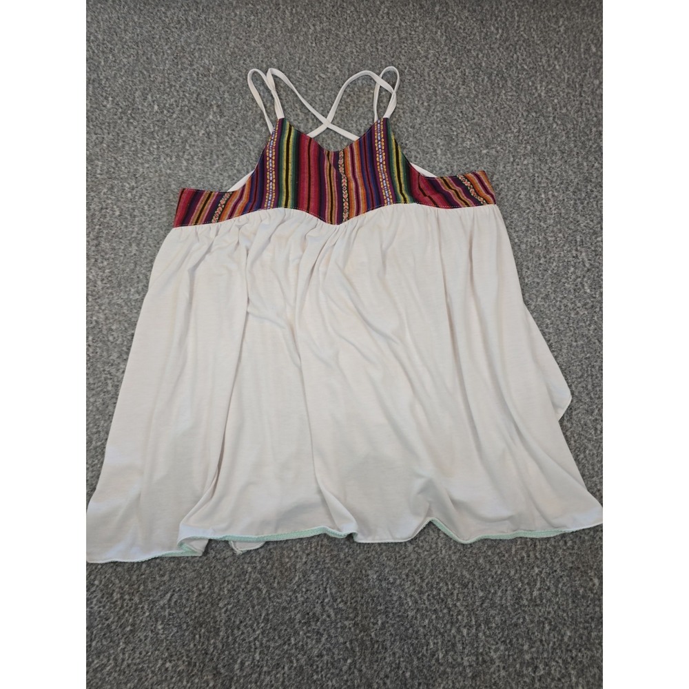 Entro Womens Small White Embroidered Strap Tank Top Boho Sleeveless Blouse